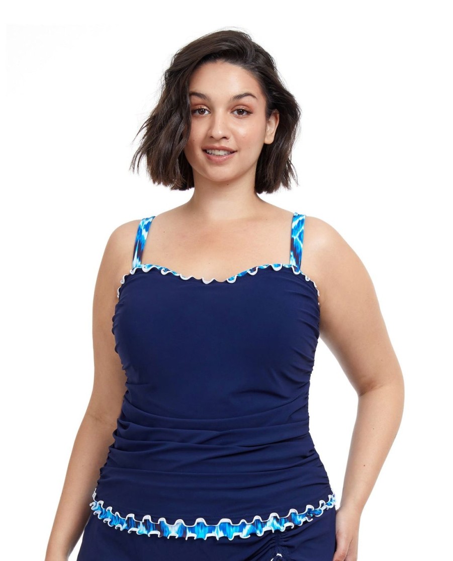 Plus Size Profile by Gottex | Profile By Gottex Ocean Blues Plus Size Shirred Underwire Tankini Top Profile Ocean Blues Navy