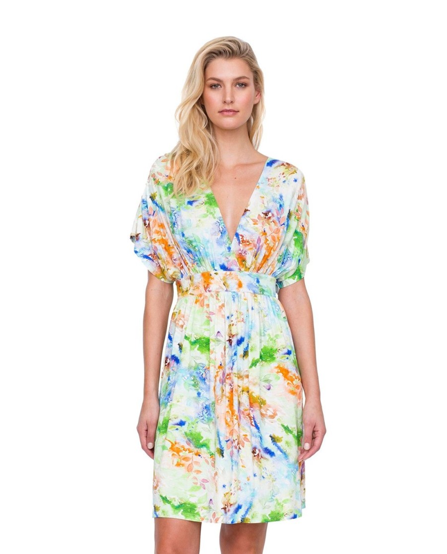 Cover Ups Gottex | Gottex Aquarelle Beach Cover Up Dress Gottex Aquarelle Green