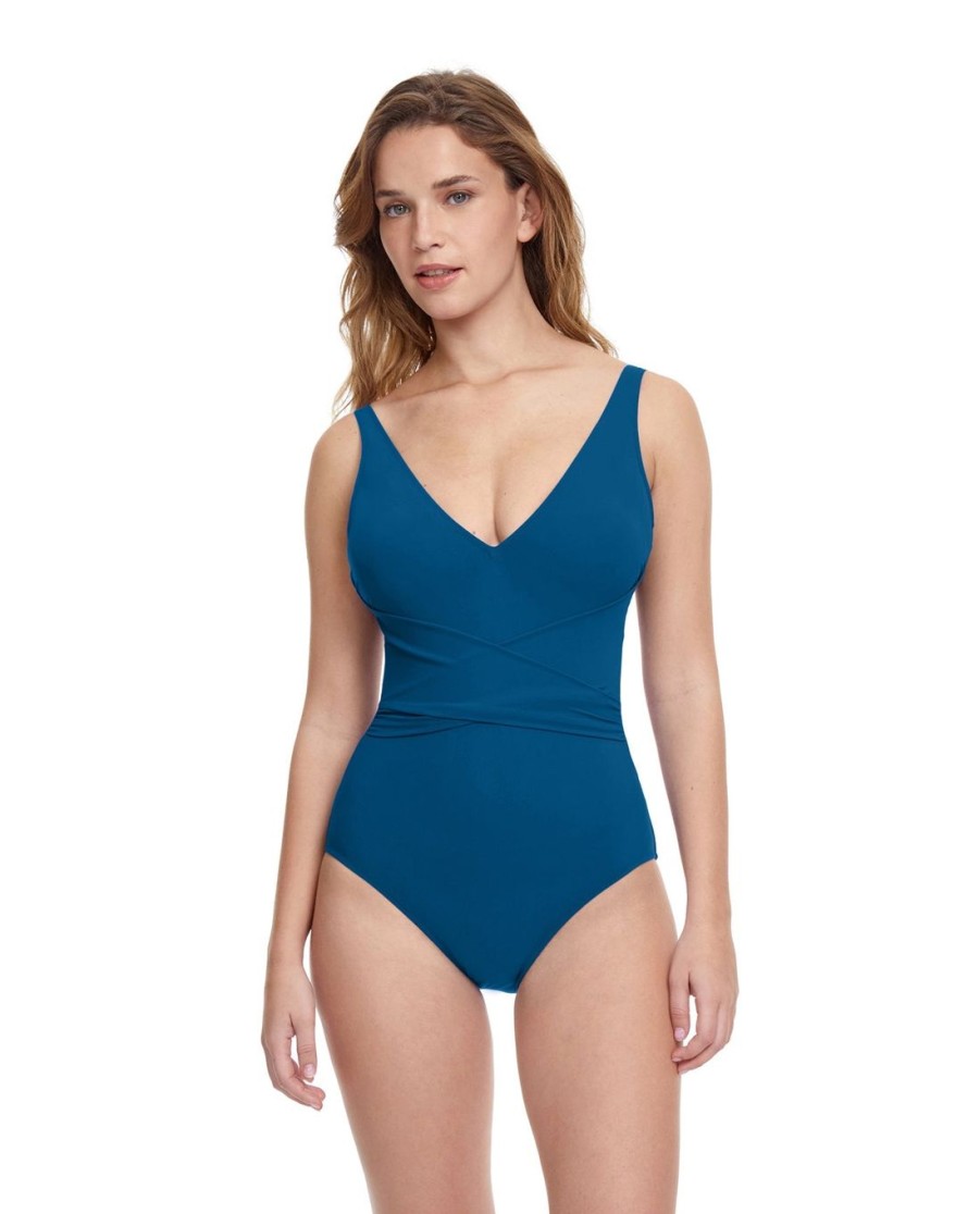 One Pieces Profile by Gottex | Profile By Gottex Tutti Frutti V-Neck Surplice One Piece Swimsuit Profile Tutti Frutti Petrol