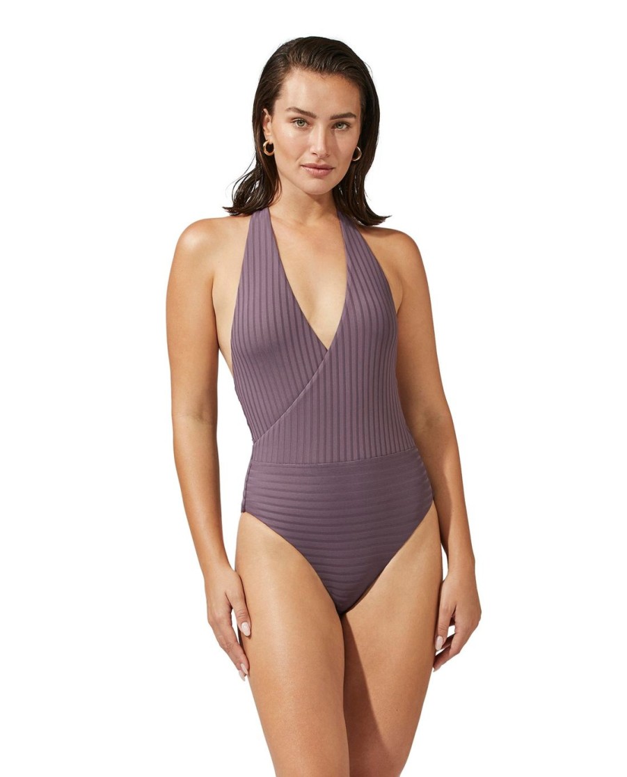 One Pieces Gottex Luma | Luma Blair Halter Surplice Sexy Back One Piece Swimsuit