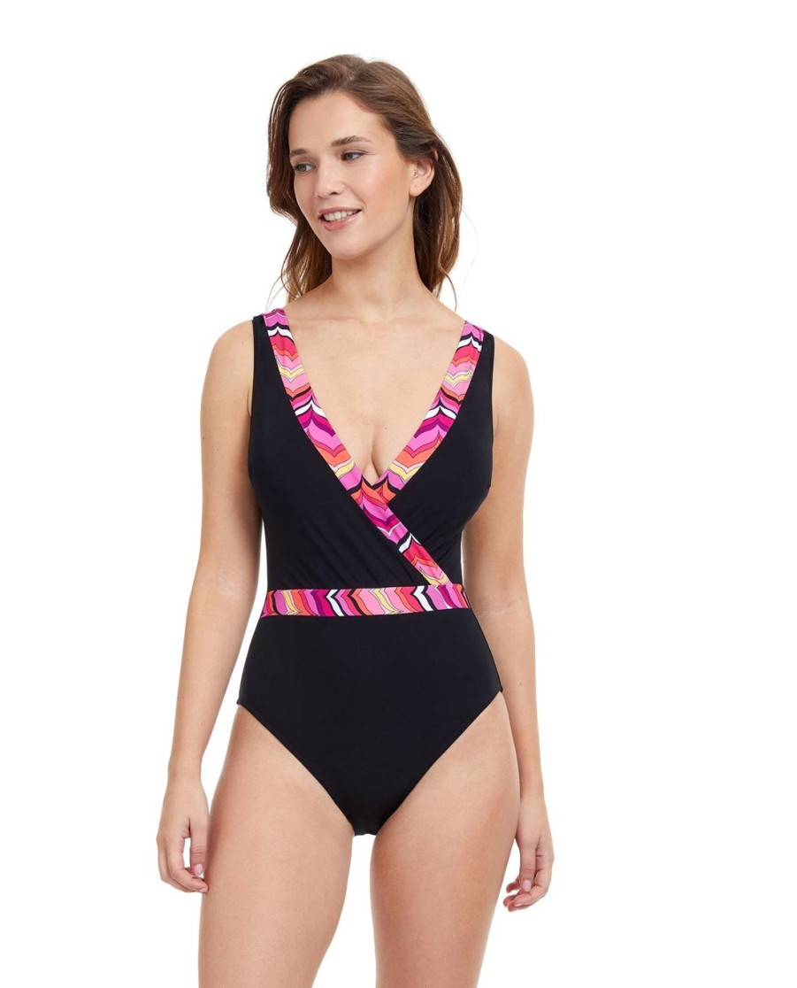 One Pieces Profile by Gottex | Profile By Gottex Palm Springs V-Neck One Piece Swimsuit Profile Palm Springs Black