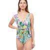 One Pieces Profile by Gottex | Profile By Gottex Tropic Boom V-Neck Surplice Ruffle One Piece Swimsuit