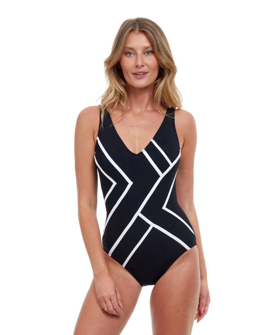 One Pieces Gottex | Gottex Mirage Full Coverage V-Neck One Piece Swimsuit