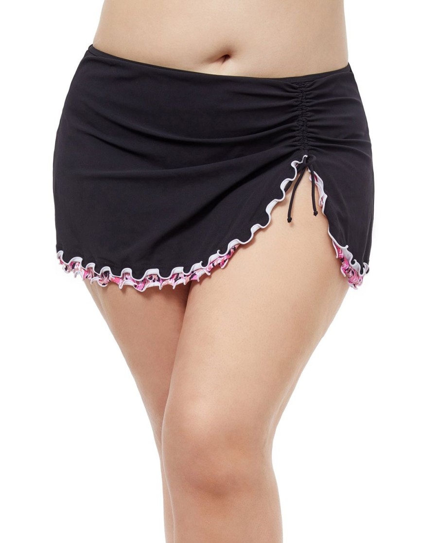 Plus Size Profile by Gottex | Profile By Gottex Pretty Wild Plus Size Side Slit Cinch Swim Skirt Profile Pretty Wild Black