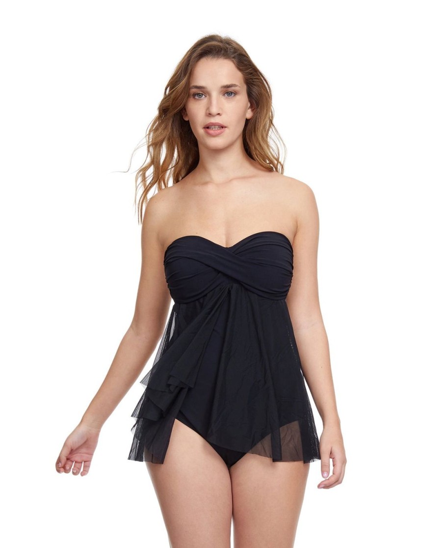 One Pieces Profile by Gottex | Profile By Gottex Tutti Frutti Twist Front Bandeau Strapless Flyaway One Piece Swimsuit Profile Tutti Frutti Black