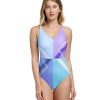 One Pieces Gottex | Gottex Modern Art Full Coverage V-Neck High Back One Piece Swimsuit Gottex Modern Art Blue