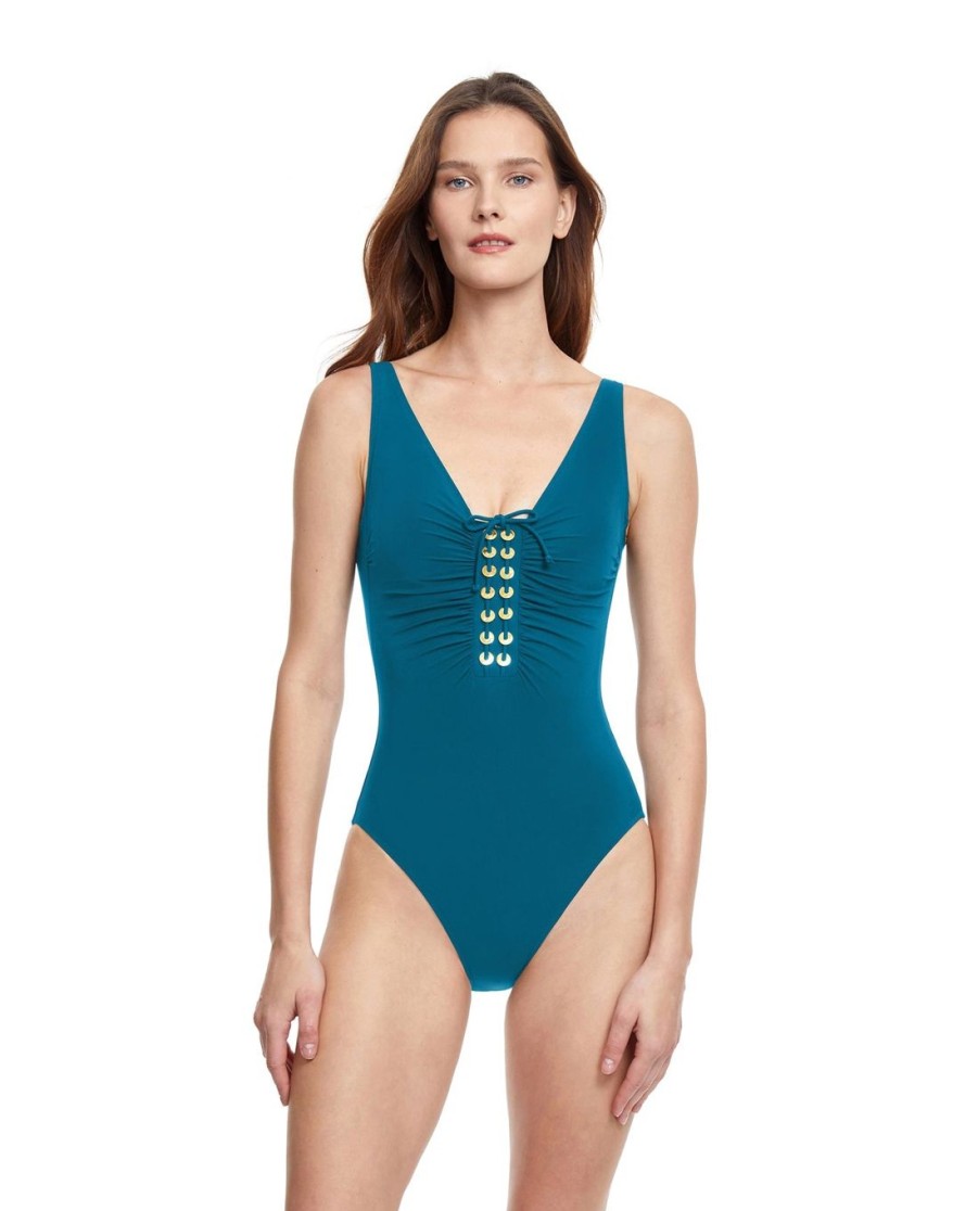 One Pieces Gottex | Gottex Golden Touch V-Neck One Piece Swimsuit