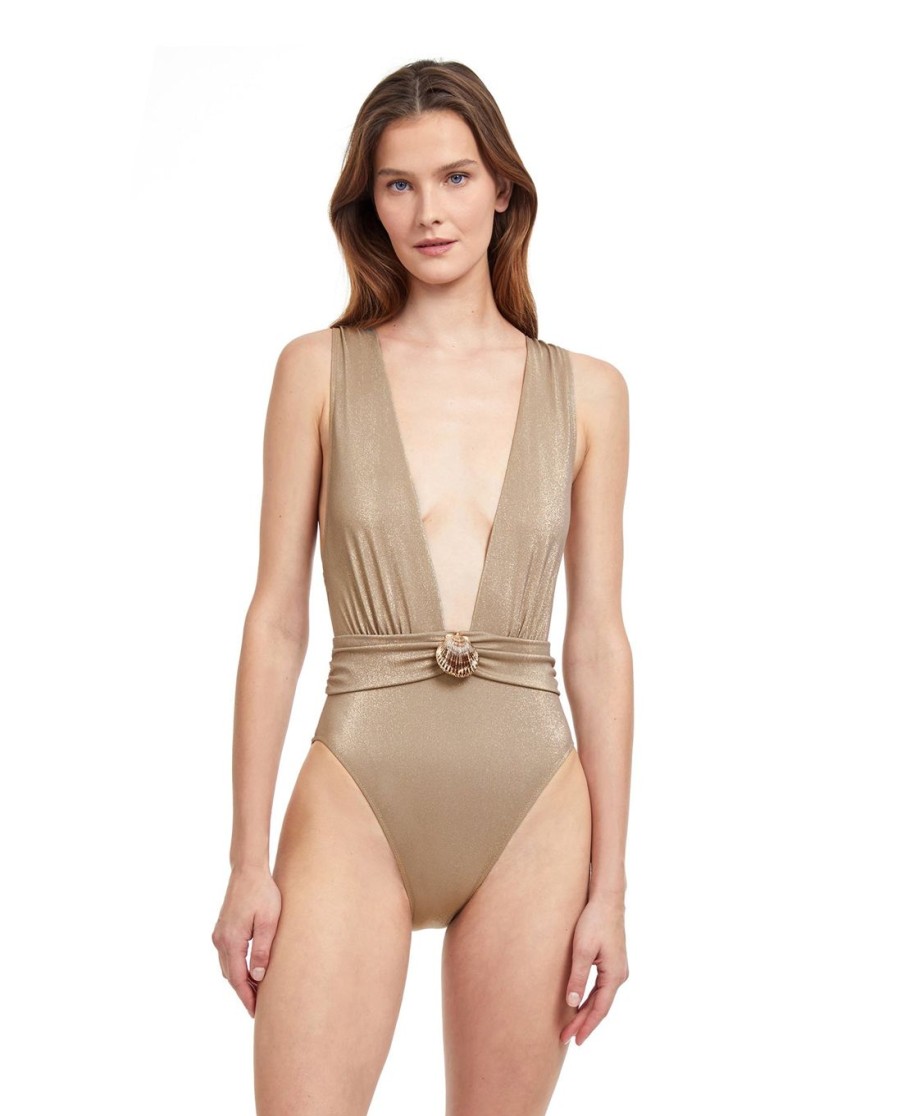 One Pieces Gottex | Gottex White Sands Deep Plunge One Piece Swimsuit Gottex White Sands Sand