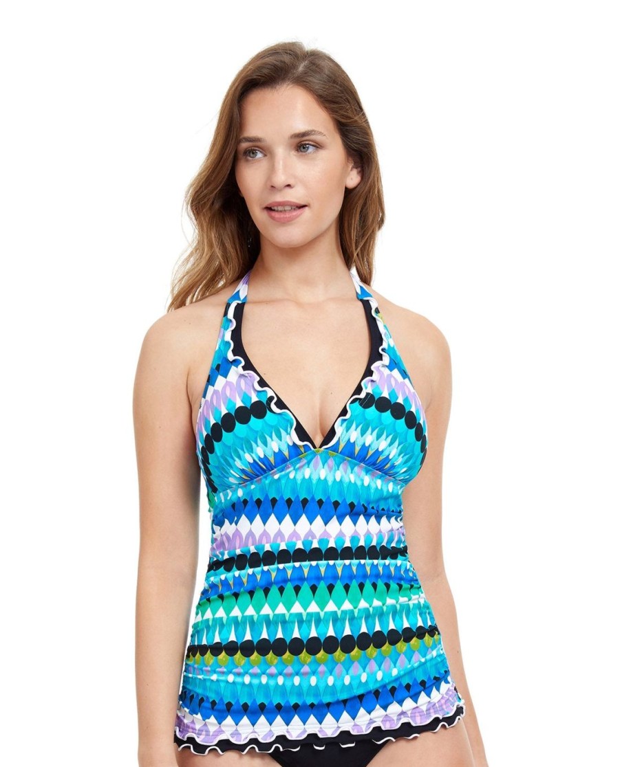 Tankinis Profile by Gottex | Profile By Gottex Moroccan Escape V-Neck Halter Tankini Top Profile Moroccan Escape Blue