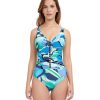 D-G Cup Profile by Gottex | Profile By Gottex Retro Love D-Cup V-Neck Shirred One Piece Swimsuit Profile Retro Love Blue