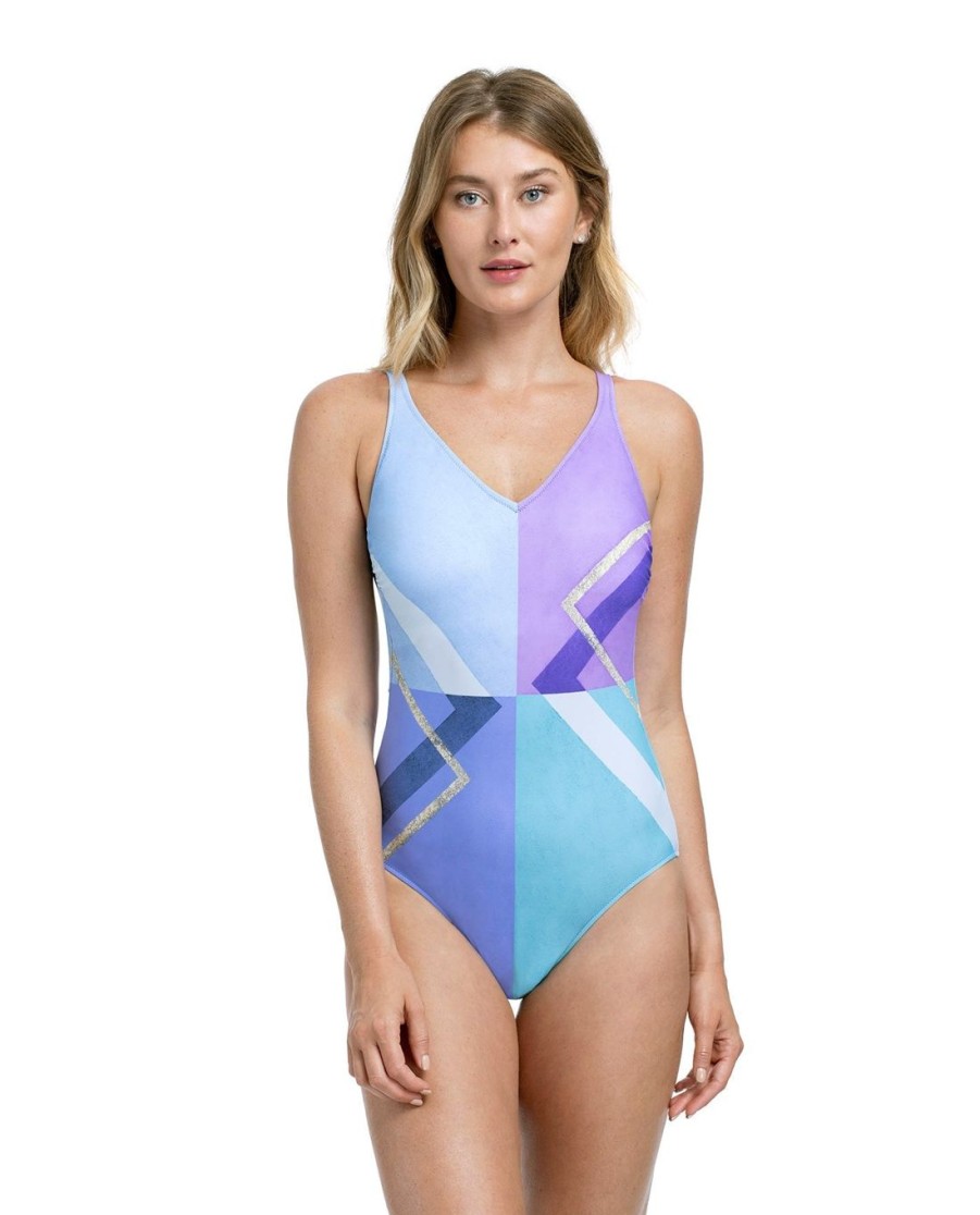 One Pieces Gottex | Gottex Modern Art V-Neck One Piece Swimsuit