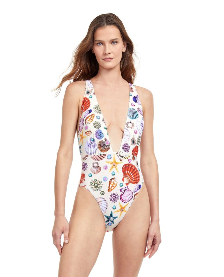 One Pieces Gottex | Gottex White Sands Sand Deep V Plunge One Piece Swimsuit Gottex White Sands White