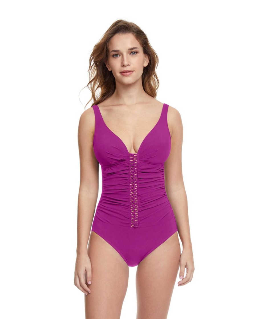 D-G Cup Profile by Gottex | Profile By Gottex The Twist D-Cup V-Neck Shirred One Piece Swimsuit