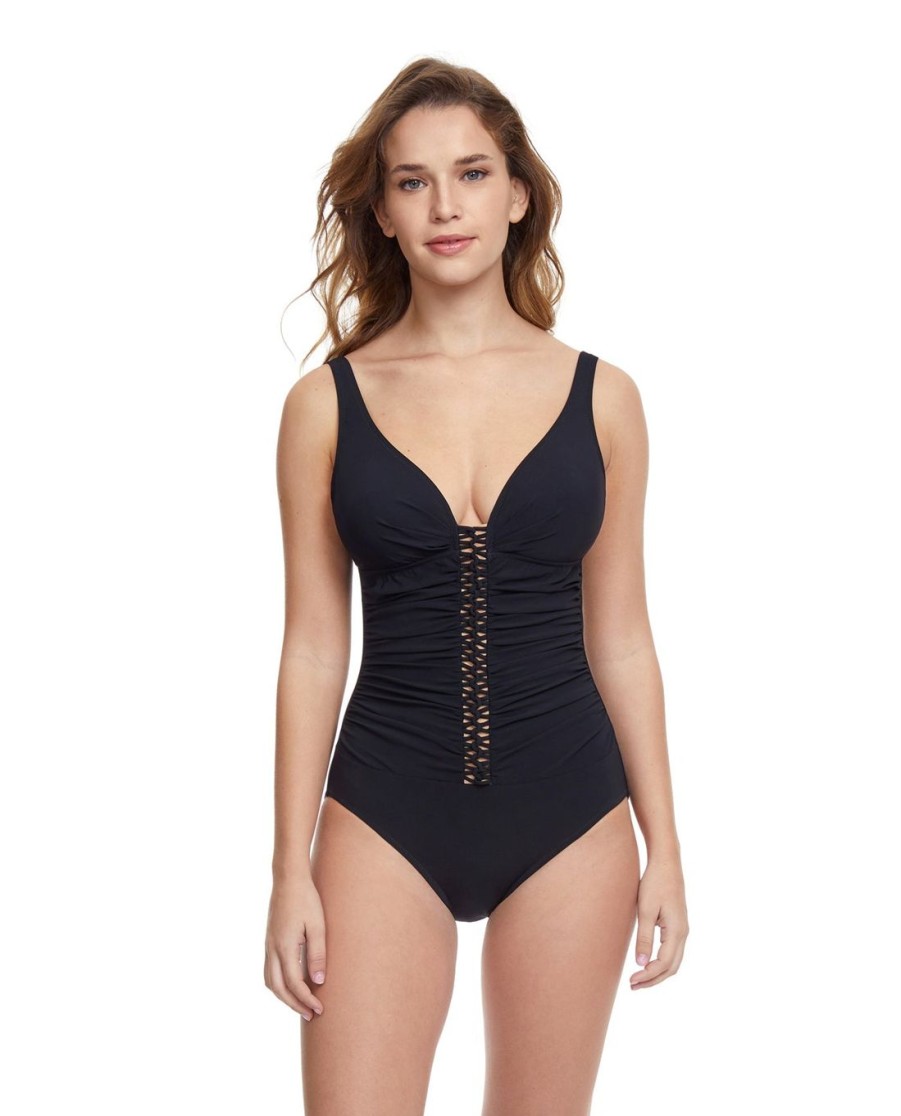 D-G Cup Profile by Gottex | Profile By Gottex The Twist D-Cup V-Neck Shirred One Piece Swimsuit