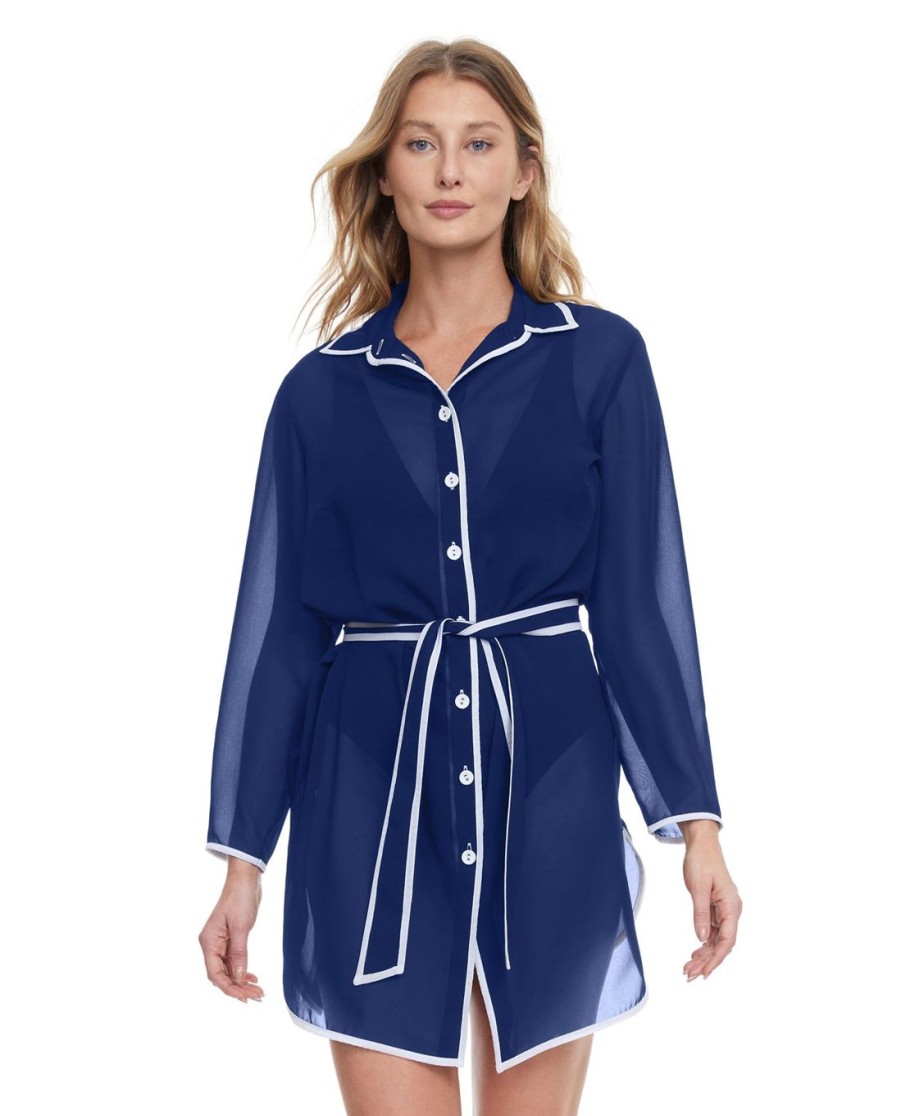 Cover Ups Gottex | Gottex Sail To Sunset Long Sleeve Belted Beach Blouse