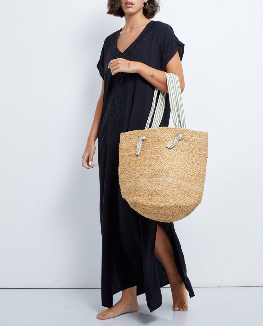 Accessories Gottex Accessories | Gottex Jute Bucket Bag Gottex Natural And Stripes