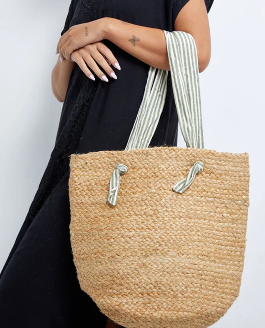 Accessories Gottex Accessories | Gottex Jute Bucket Bag Gottex Natural And Stripes