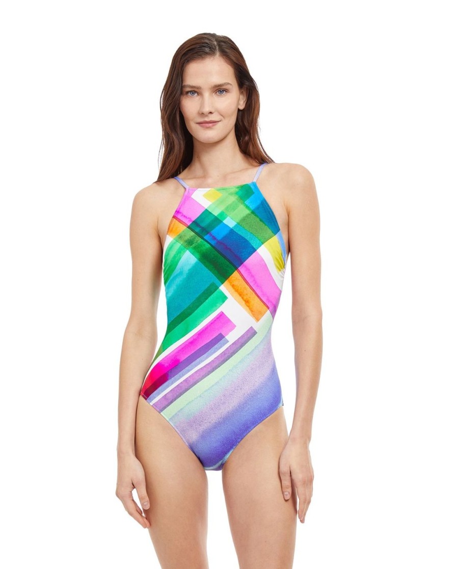 One Pieces Gottex | High Neck Halter One Piece Swimsuit04 Gottex Diagonal Dreams