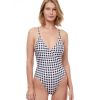 One Pieces Gottex Luma | Luma Retro Glow V-Neck Over The Shoulder Surplice One Piece Swimsuit Luma Retro Glow Black And White