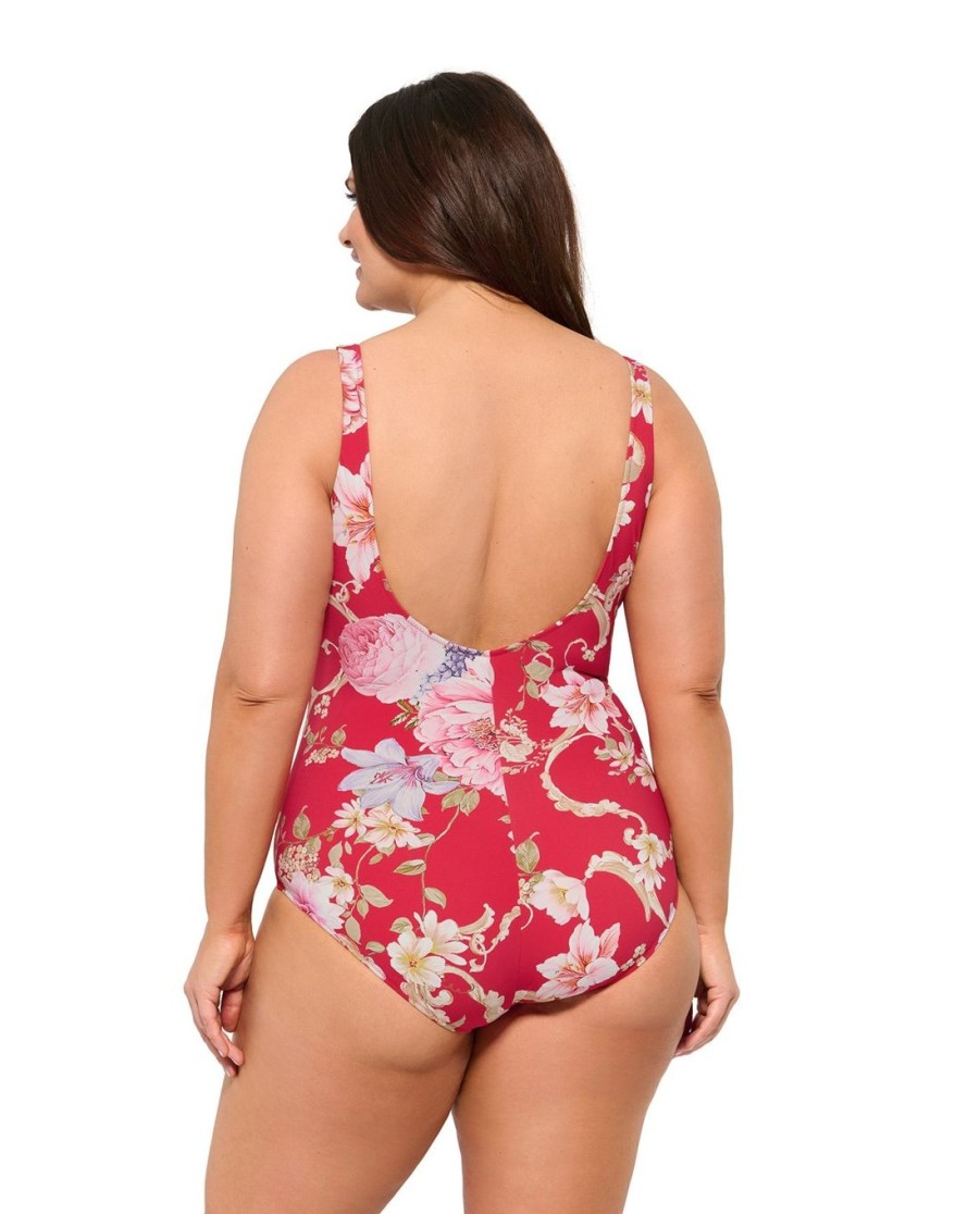 Plus Size Gottex | Gottex Hitachi Plus Size Square Neck One Piece Swimsuit Gottex Hitachi Red