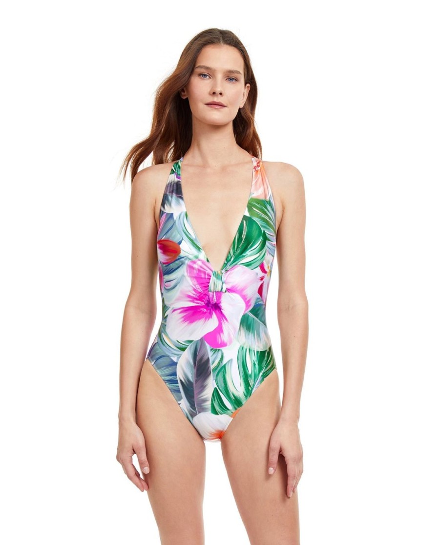 One Pieces Gottex | Deep Plunge Halter One Piece Swimsuit Gottex Bora Bora