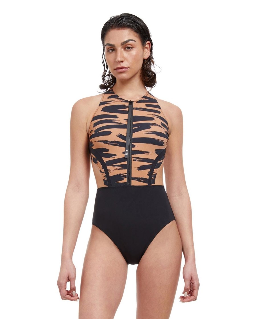 One Pieces Free Sport | Free Sport Upstream High Neck Cutout Crisscross Back One Piece Swimsuit