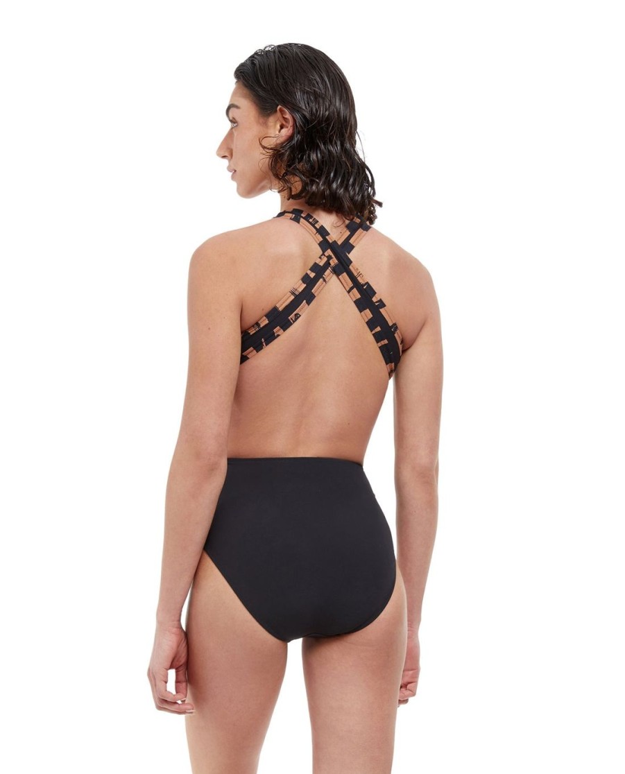 One Pieces Free Sport | Free Sport Upstream High Neck Cutout Crisscross Back One Piece Swimsuit