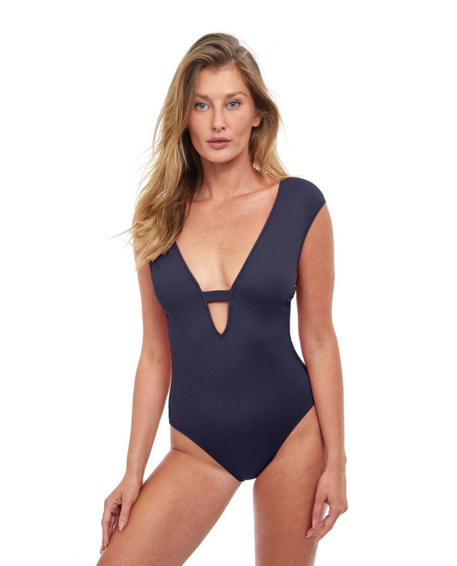 One Pieces Gottex | Gottex Elle Deep Plunge Flared Sleeve One Piece Swimsuit