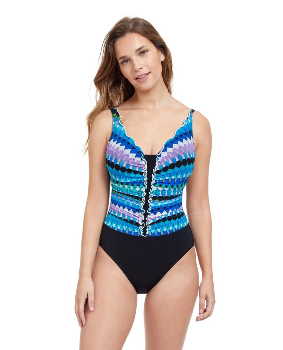 One Pieces Profile by Gottex | Profile By Gottex Moroccan Escape V-Neck One Piece Swimsuit Profile Moroccan Escape Blue