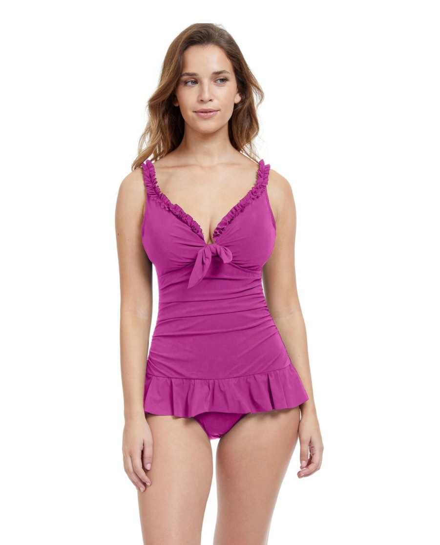 One Pieces Profile by Gottex | Profile By Gottex Frill Me Tie Front V-Neck Swimdress