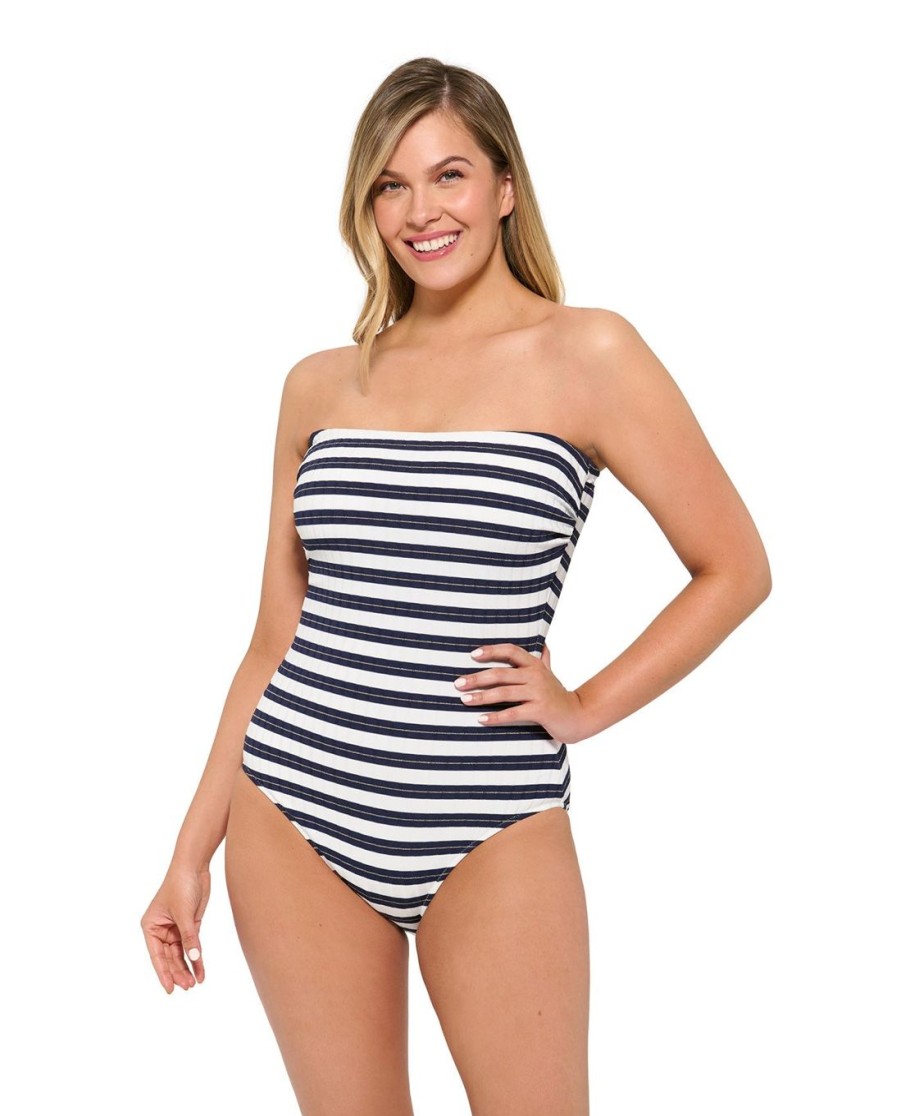 D-G Cup Gottex | Gottex Chic Nautique Dd-Cup Bandeau One Piece Swimsuit Gottex Chic Nautique Navy And White