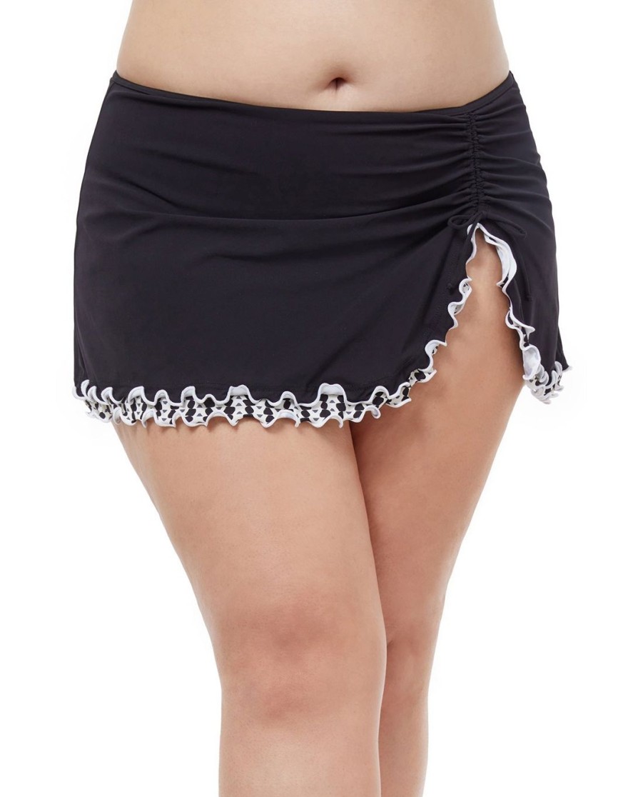 Plus Size Profile by Gottex | Profile By Gottex Enya Plus Size Side Slit Cinch Swim Skirt Profile Enya Black And White