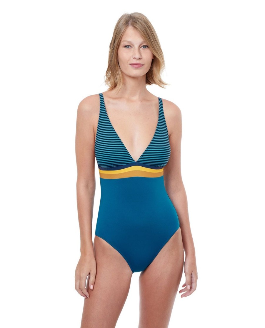 One Pieces Gottex Luma | Luma Stripes Of Light V-Neck Halter One Piece Swimsuit