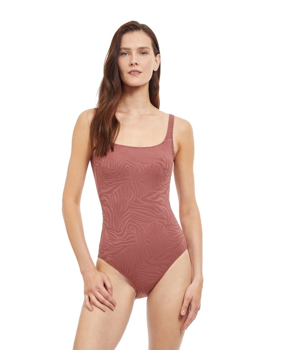 One Pieces Gottex | Gottex African Escape Full Coverage Square Neck One Piece Swimsuit