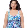 Plus Size Profile by Gottex | Profile By Gottex Tropic Boom Plus Size Shirred Underwire Tankini Top Profile Tropic Boom Blue