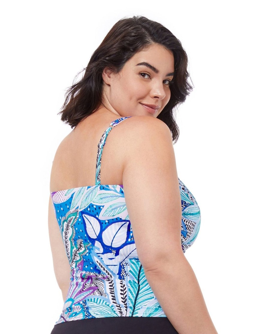 Plus Size Profile by Gottex | Profile By Gottex Tropic Boom Plus Size Shirred Underwire Tankini Top Profile Tropic Boom Blue