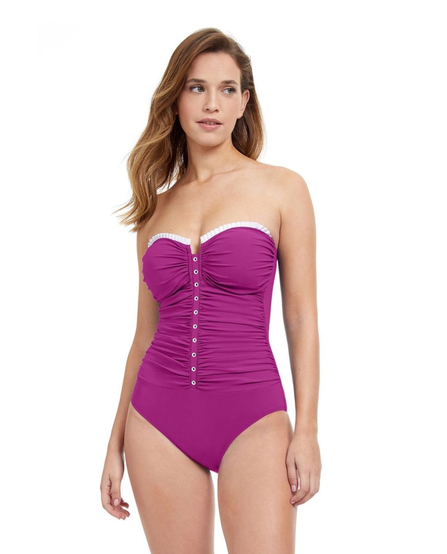 One Pieces Profile by Gottex | Profile By Gottex French Pleats Shirred Front Bandeau Strapless One Piece Swimsuit