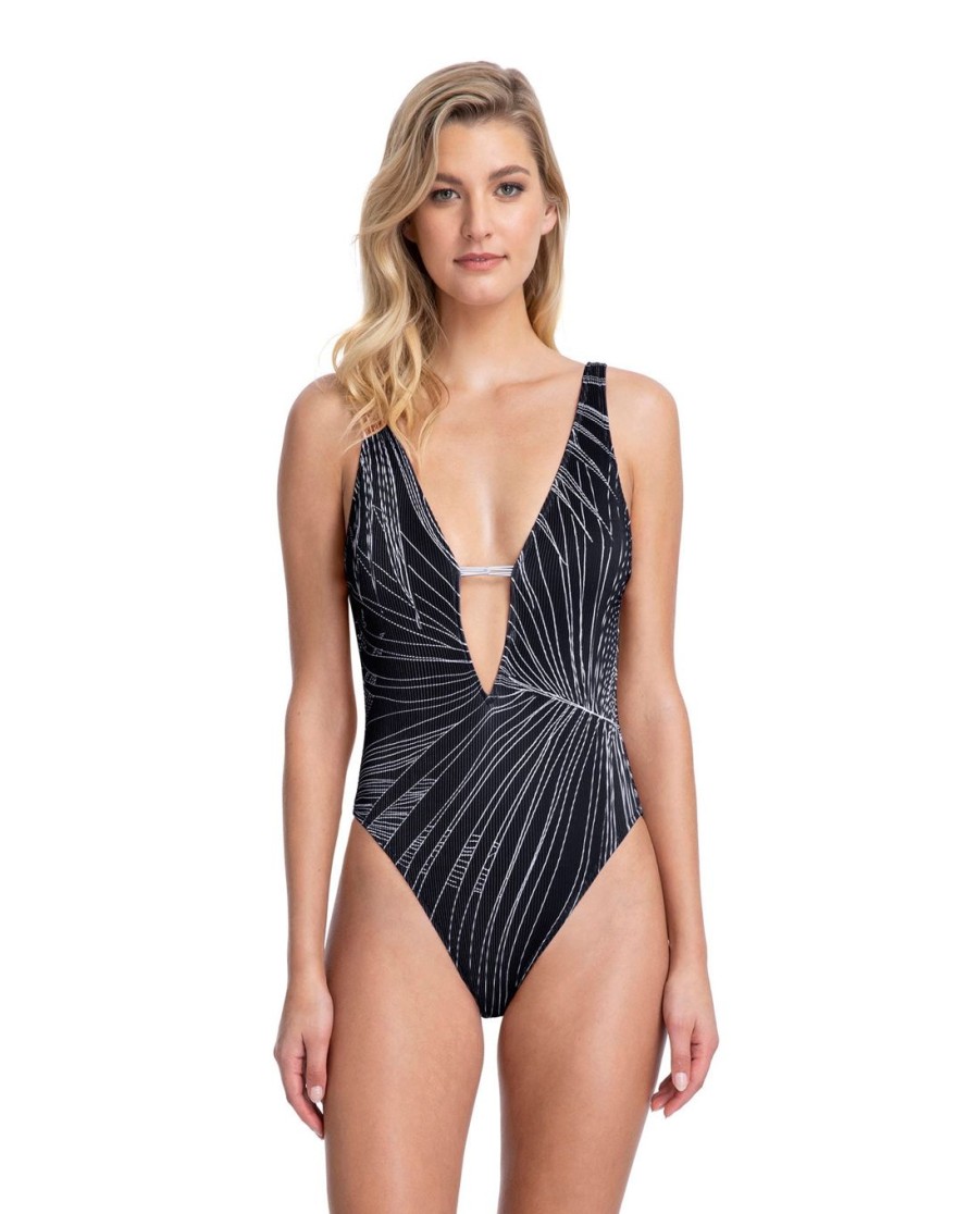 One Pieces Gottex | Gottex Palla Strappy Deep Plunge V-Neck One Piece Swimsuit