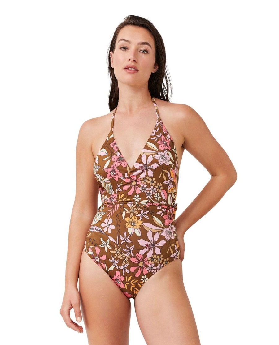 One Pieces Gottex Luma | Luma Resort Flower Surplice Halter One Piece Swimsuit Luma Resort Floras