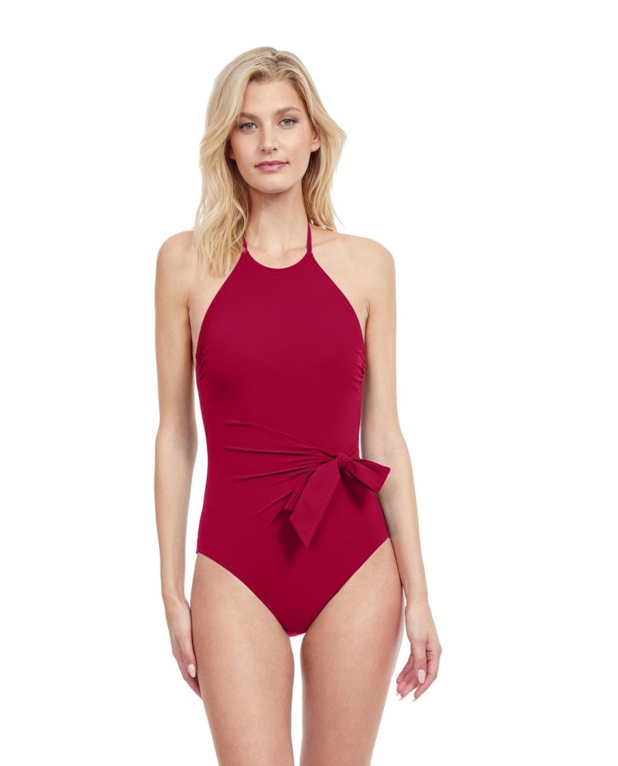 One Pieces Gottex | Gottex Luna High Neck Side Tie Halter One Piece Swimsuit