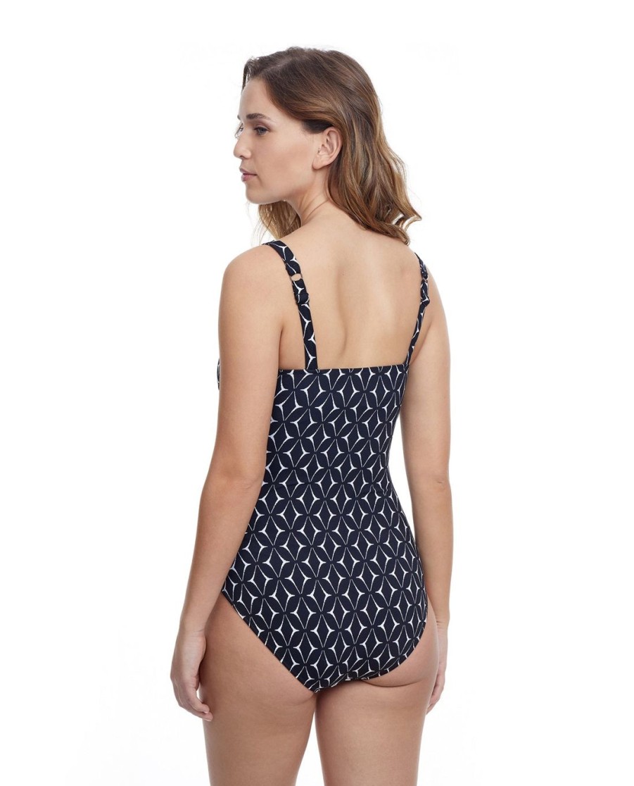 D-G Cup Profile by Gottex | Profile By Gottex Supreme D-Cup Scoop Neck Shirred Underwire One Piece Swimsuit Profile Supreme Black And White