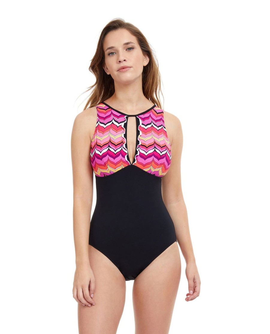 One Pieces Profile by Gottex | Profile By Gottex Palm Springs High Neck Cut Out One Piece Swimsuit Profile Palm Springs Pink