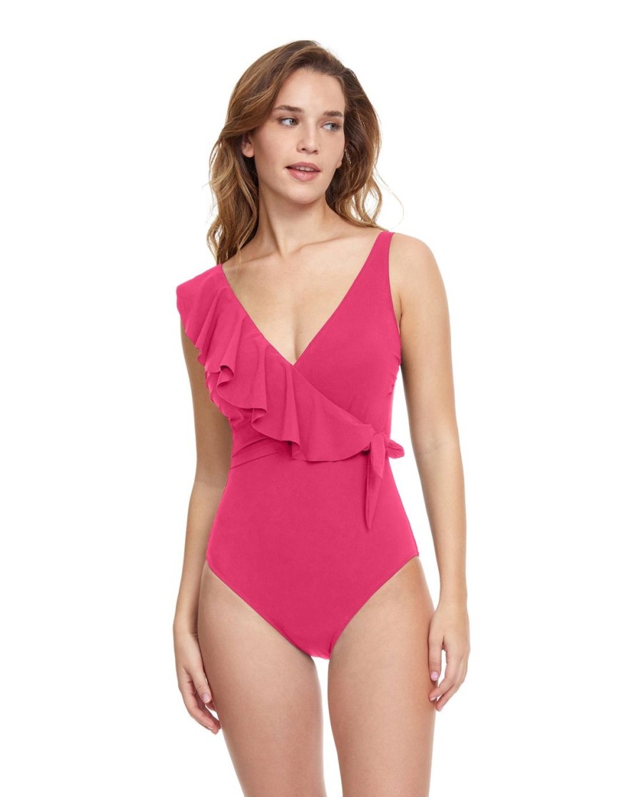 One Pieces Profile by Gottex | Profile By Gottex Tutti Frutti V-Neck Surplice Ruffle One Piece Swimsuit