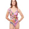 One Pieces Profile by Gottex | Profile By Gottex Tropikaia V-Neck Surplice Ruffle One Piece Swimsuit Profile Tropikaia