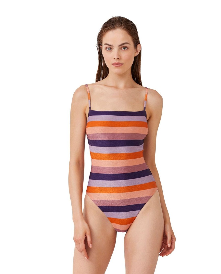 One Pieces Gottex Luma | Square Neck High Leg One Piece Swimsuit Luma Vacay Shine