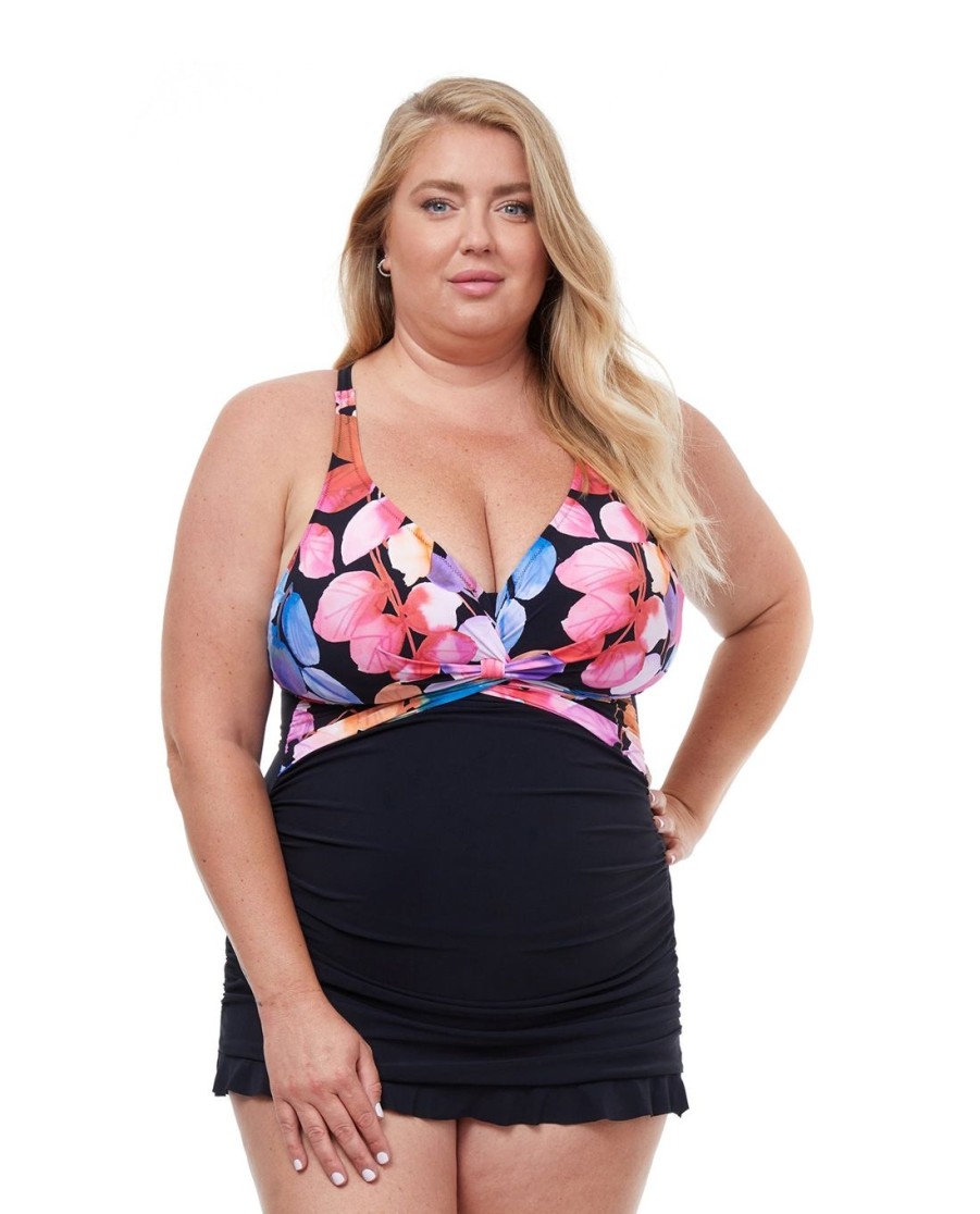 Plus Size Profile by Gottex | Profile By Gottex Color Rush Plus Size Underwire Halter Swimdress Profile Color Rush Black