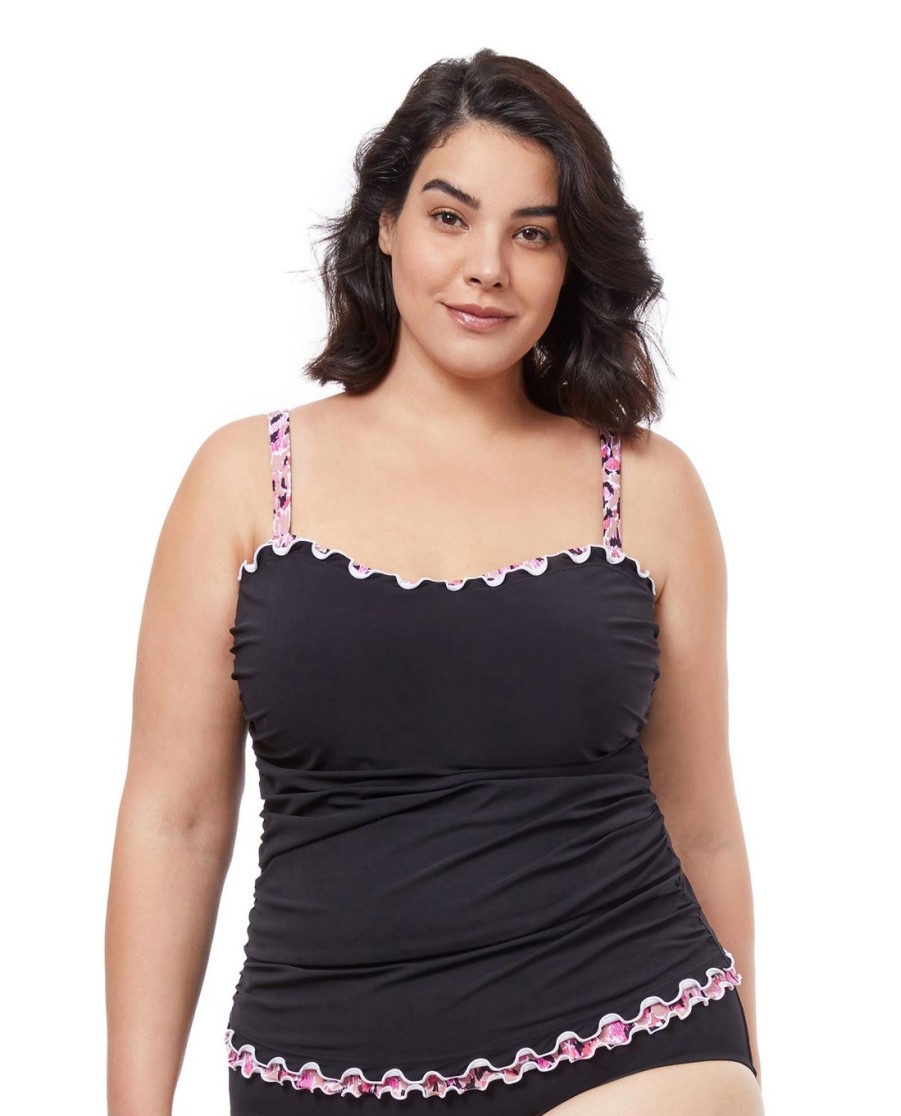 Plus Size Profile by Gottex | Profile By Gottex Pretty Wild Plus Size Shirred Underwire Tankini Top Profile Pretty Wild Black