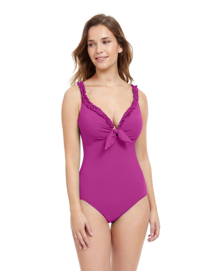 One Pieces Profile by Gottex | Profile By Gottex Frill Me Tie Front Underwire V-Neck One Piece Swimsuit