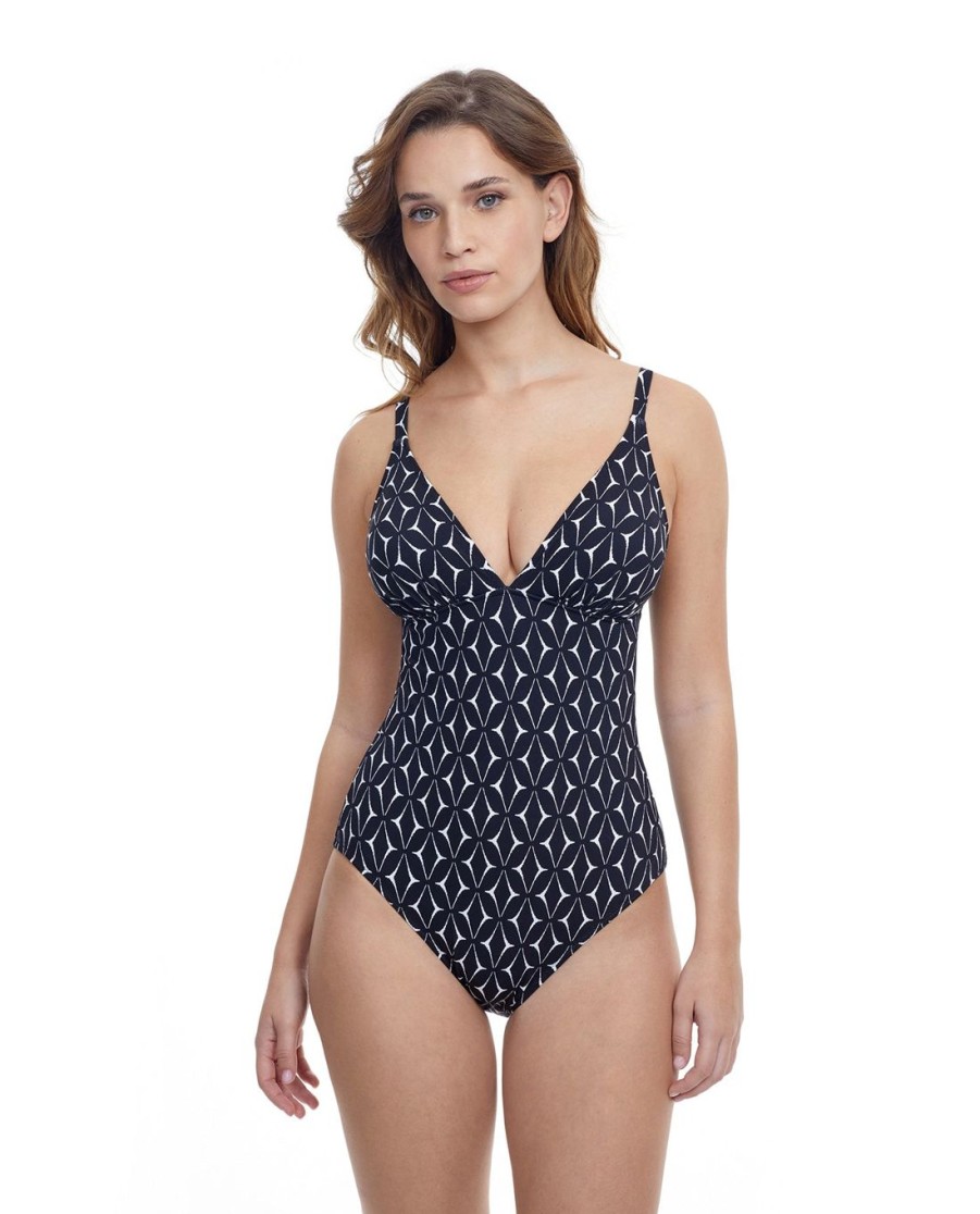 One Pieces Profile by Gottex | Profile By Gottex Supreme Deep V Thin Strap One Piece Swimsuit Profile Supreme Black And White