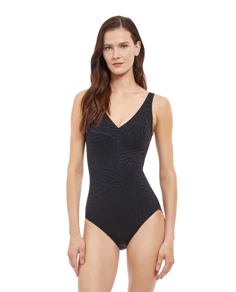 One Pieces Gottex | Gottex African Escape Full Coverage V-Neck Surplice One Piece Swimsuit